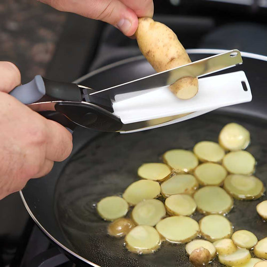 2-in-1 Steel Smart Clever Cutter Kitchen Knife & Food Chopper with Built-in Mini Chopping Board