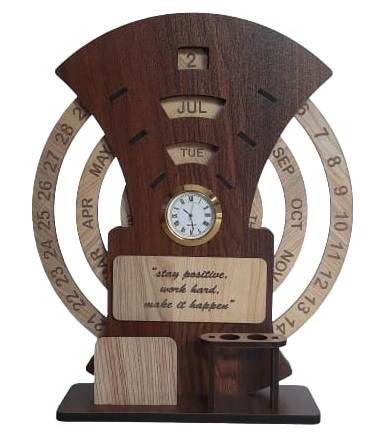 Wooden Calendar with Clock – Timeless Elegance for Every Desk