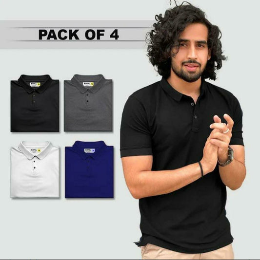 Men’s Regular Wear Collar Poly-cotton T-Shirts (Pack of 4, Size M)