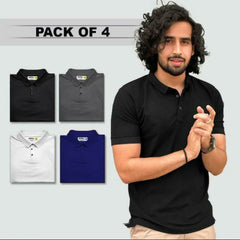 Men’s Regular Wear Collar Poly-cotton T-Shirts (Pack of 4, Size M)
