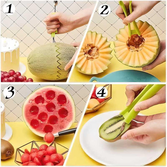 Stainless Steel Professional 4 in 1 Watermelon Cutter (Multicolor, Pack