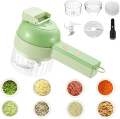 4 in 1 Portable Electric Vegetable Cutter Set – Slice, Shred, Clean & Whisk with Ease