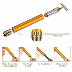 Gold Color Plated Energy Beauty Bar Electric Facial Massage Roller – Luxury Skincare at Your Fingertips