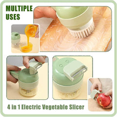 4 in 1 Portable Electric Vegetable Cutter Set – Slice, Shred, Clean & Whisk with Ease