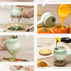 4 in 1 Portable Electric Vegetable Cutter Set – Slice, Shred, Clean & Whisk with Ease