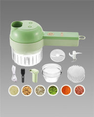 4 in 1 Portable Electric Vegetable Cutter Set – Slice, Shred, Clean & Whisk with Ease