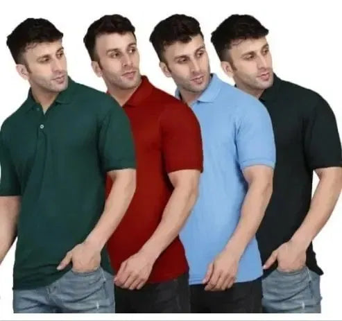 Polo Neck T-Shirt (Multicolor, M) – Pack of 4 for Men | Stylish, Comfortable, and Versatile